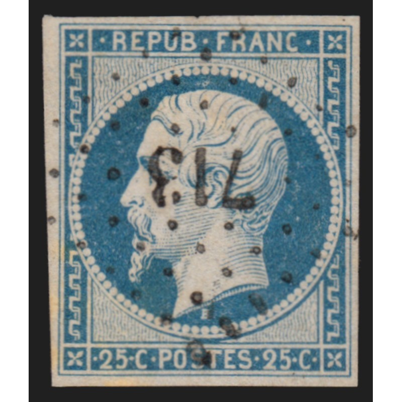 n°10, Présidence 1852, 25c bleu, oblitéré PC 713 CHAMPAGNOLE Jura - TB