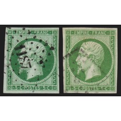 n°12/12a, les 2 nuances, 5c vert et 5c vert-jaune, oblitérés - TB D'ASPECT