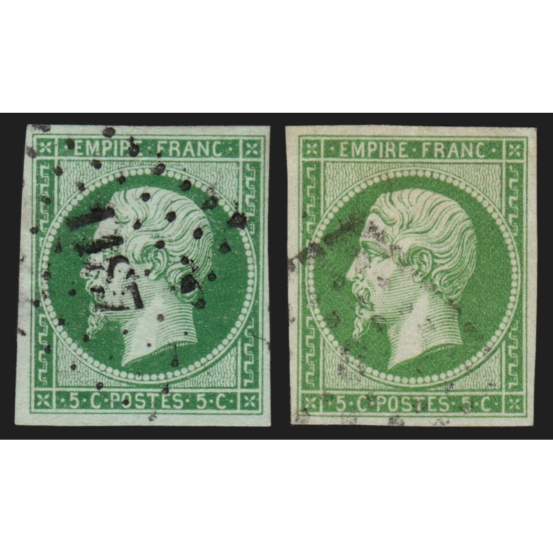 n°12/12a, les 2 nuances, 5c vert et 5c vert-jaune, oblitérés - TB D'ASPECT n°12/12a, les 2 nuances, 5c vert et 5c vert-jaune, oblitérés - TB D'ASPECT