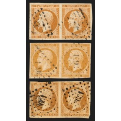 n°13A x3 nuances de couleurs, en paires, Napoléon 10c bistre, Type I - B/TB
