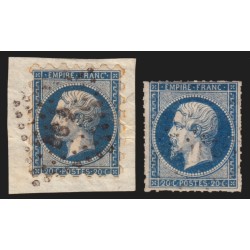 n°14A, piquage Susse + percé en ligne, 20c bleu, oblitérés - B/TB