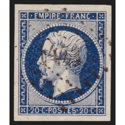 n°14Aa, Napoléon non-dentelé 20c bleu-foncé, oblitéré - TTB
