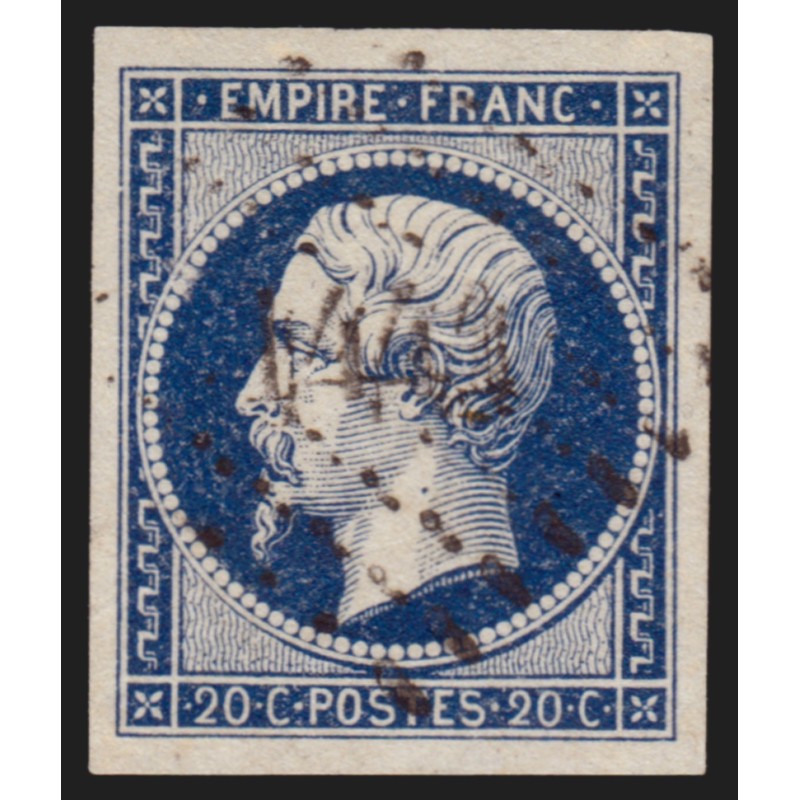 n°14Aa, Napoléon non-dentelé 20c bleu-foncé, oblitéré - TTB n°14Aa, Napoléon non-dentelé 20c bleu-foncé, oblitéré - TTB