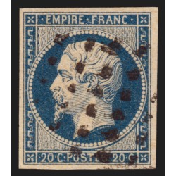 n°14A, Napoléon non-dentelé, 20c bleu, oblitéré GROS POINTS - TB D'ASPECT