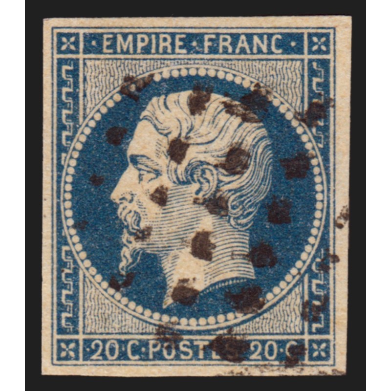 n°14A, Napoléon non-dentelé, 20c bleu, oblitéré GROS POINTS - TB D'ASPECT
