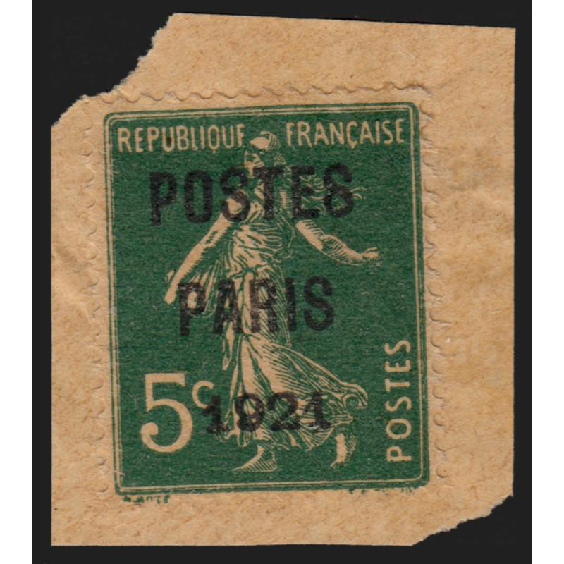 Préoblitérés n°26, Semeuse camée 5c vert papier GC POSTES PARIS 1921 - TB