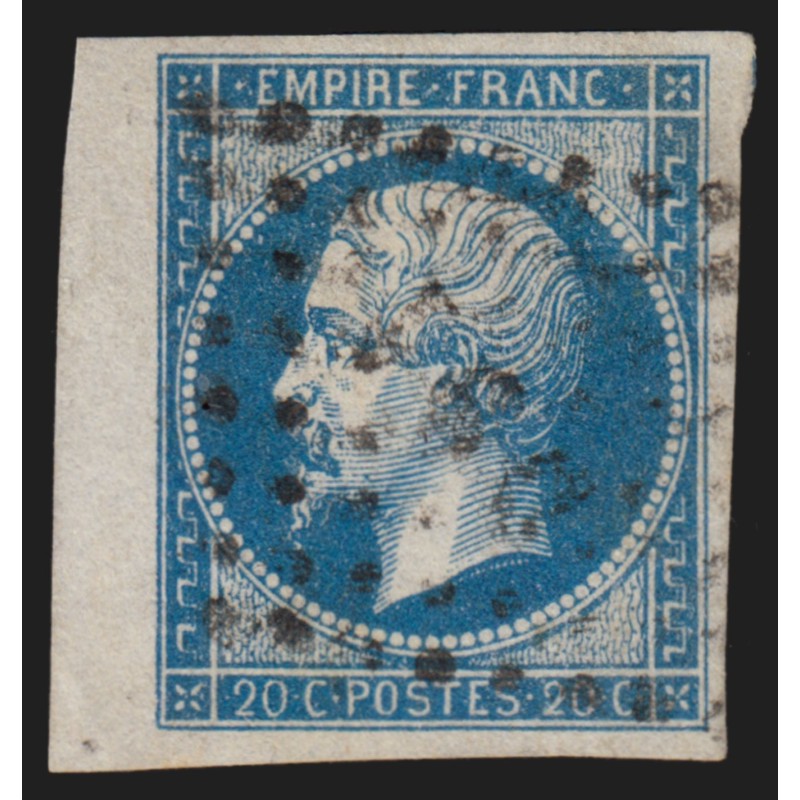 n°14B, bord de feuille, 20c bleu, Type II, oblitéré - SUPERBE n°14B, bord de feuille, 20c bleu, Type II, oblitéré - SUPERBE