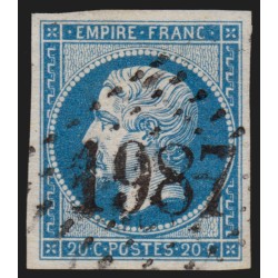 n°14B, Napoléon non-dentelé, 20c bleu, Type II, oblitéré GC 1987 Laval - TTB