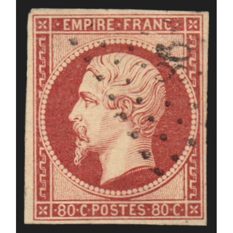 n°17A, Napoléon non-dentelé, 80c carmin, oblitéré, signé CALVES - TB