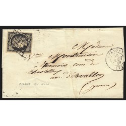 n°3, Cérès 20c noir, oblitéré ETAMPES 1849 lettre pour Avallon + cursive - TB