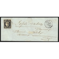 n°3, Cérès 20c noir, oblitéré Laon 23 JANVIER 1849 lettre pour La Ferté Milon