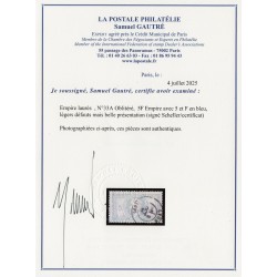 n°33A, 5 et F en bleu, Lauré 5fr gris-violet, signé SCHELLER + certificat