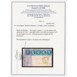 Boule de Moulins, obl 8/JANV./1871 lettre pour Paris, Certificat La Postale