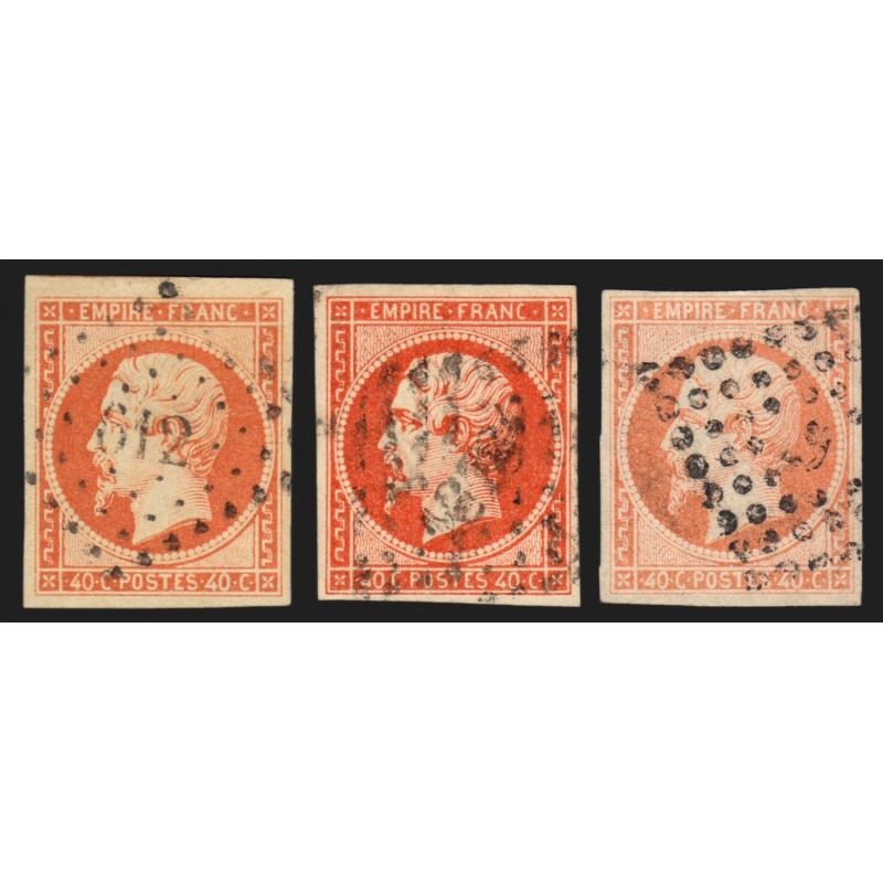 n°16, en 3 nuances de couleurs, Napoléon non-dentelé 40c orange - TB n°16, en 3 nuances de couleurs, Napoléon non-dentelé 40c orange - TB