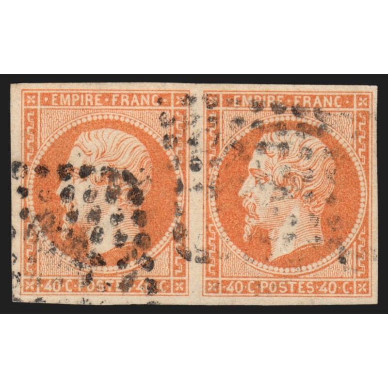 n°16, paire, Napoléon non-dentelé, 40c orange, oblitéré - TB n°16, paire, Napoléon non-dentelé, 40c orange, oblitéré - TB
