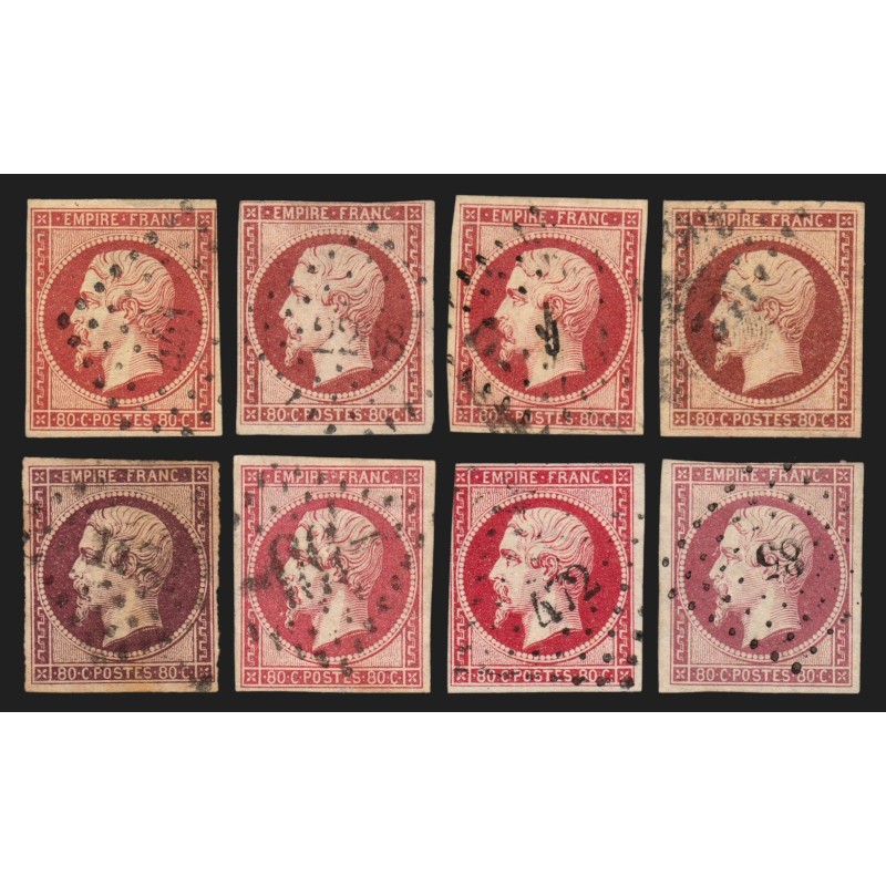 n°17A/17B, en 8 nuances de couleurs, 80c carmin, oblitérés - TB D'ASPECT n°17A/17B, en 8 nuances de couleurs, 80c carmin, oblitérés - TB D'ASPECT