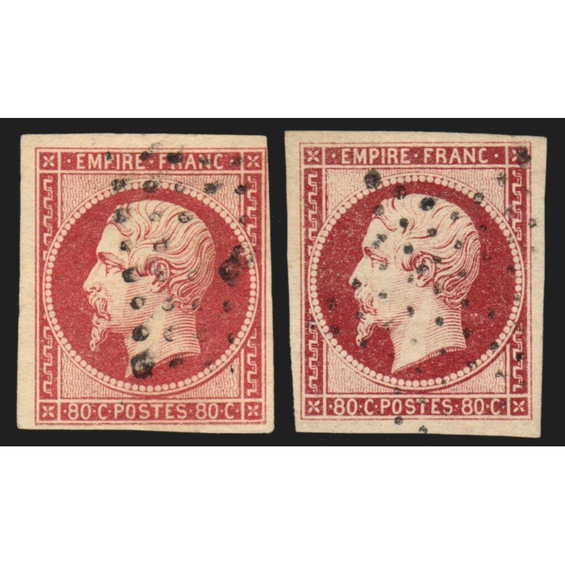 n°17A/17Al, 80c carmin + carmin-foncé, oblitérés - TB D'ASPECT n°17A/17Al, 80c carmin + carmin-foncé, oblitérés - TB D'ASPECT