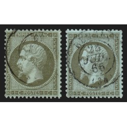n°19, en 2 nuances, Napoléon, 1c vert-bronze et olive, oblitérés - TB D'ASPECT