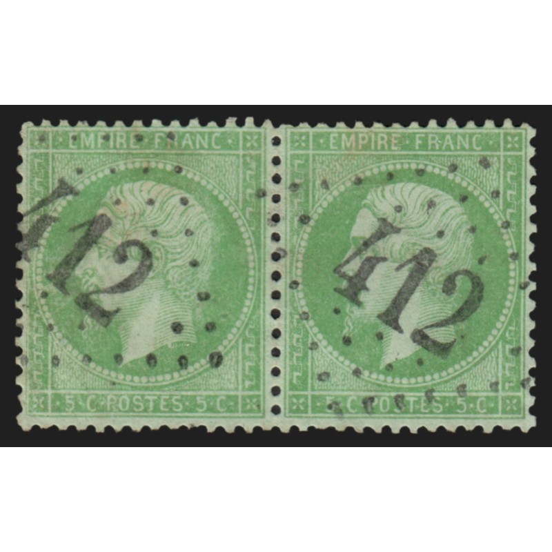 n°20 paire, 5c vert, oblitéré GC 412 BEDARIEUX Hérault - SUPERBE n°20 paire, 5c vert, oblitéré GC 412 BEDARIEUX Hérault - SUPERBE