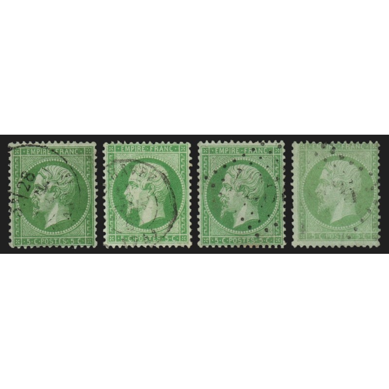 n°20, en 4 nuances de couleurs, Napoléon 5c vert, oblitérés - TB