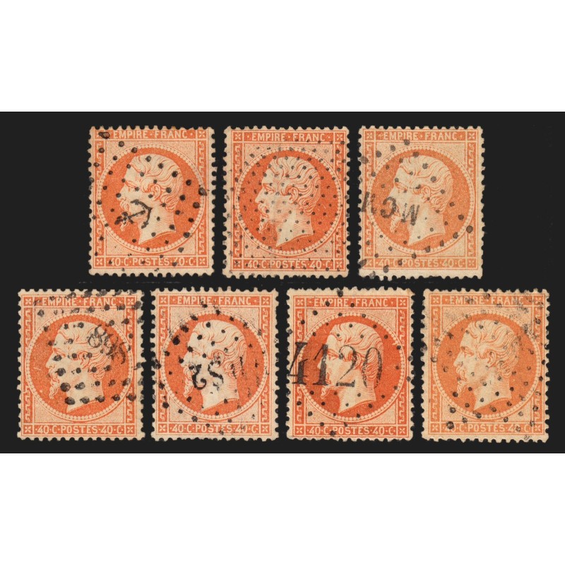 n°23, en 7 oblitérations différentes, 40c orange - TB D'ASPECT n°23, en 7 oblitérations différentes, 40c orange - TB D'ASPECT