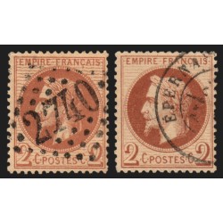n°26A/26B, les 2 types, Napoléon Lauré, 2c rouge-brun, oblitérés - TB D'ASPECT