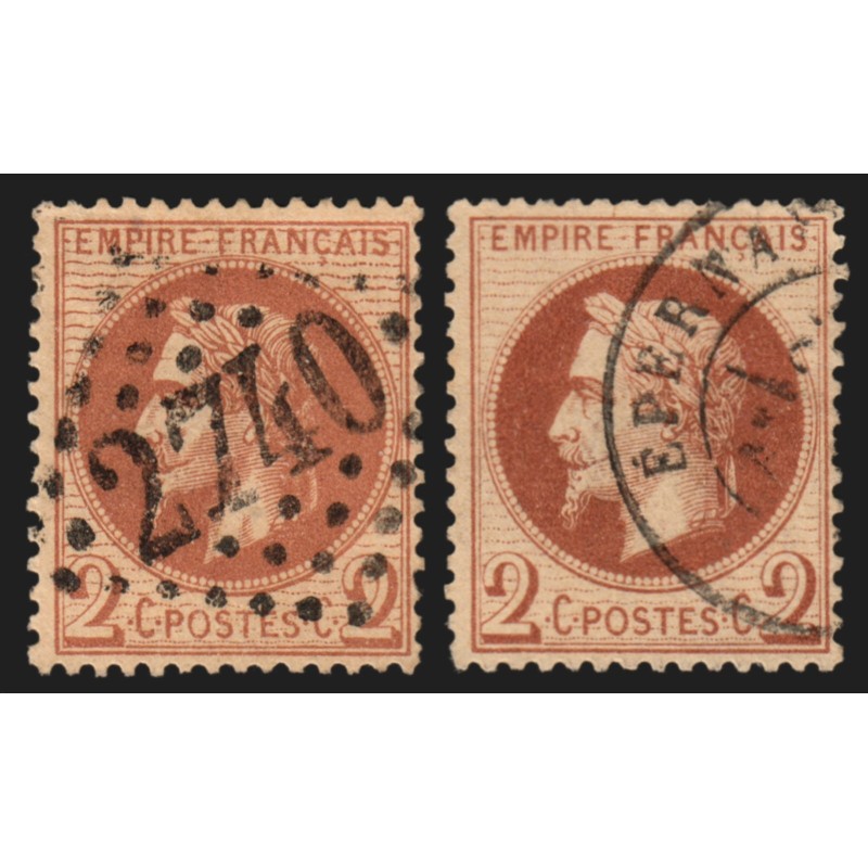 n°26A/26B, les 2 types, Napoléon Lauré, 2c rouge-brun, oblitérés - TB D'ASPECT