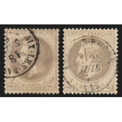 n°27A/27B, les 2 types, Napoléon Lauré, 4c gris, oblitérés - TB D'ASPECT