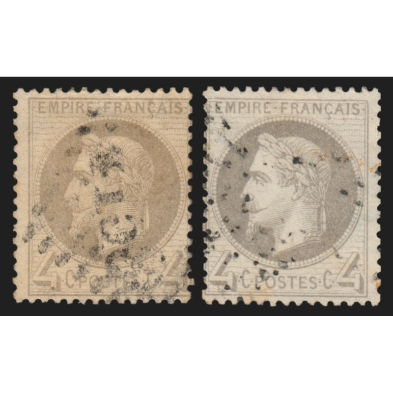 n°27B, en 2 nuances, Napoléon Lauré, 4c gris, oblitérés - TB D'ASPECT