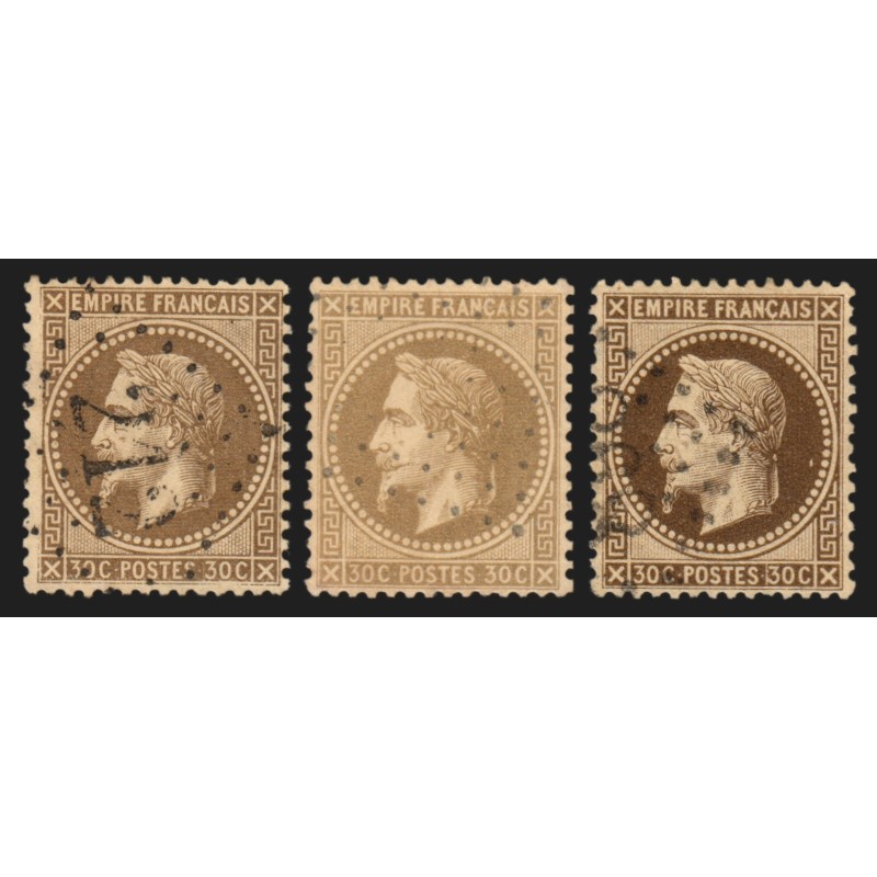 n°30, en 3 nuances de couleurs, Napoléon Lauré, 30c brun, oblitérés - TB n°30, en 3 nuances de couleurs, Napoléon Lauré, 30c brun, oblitérés - TB