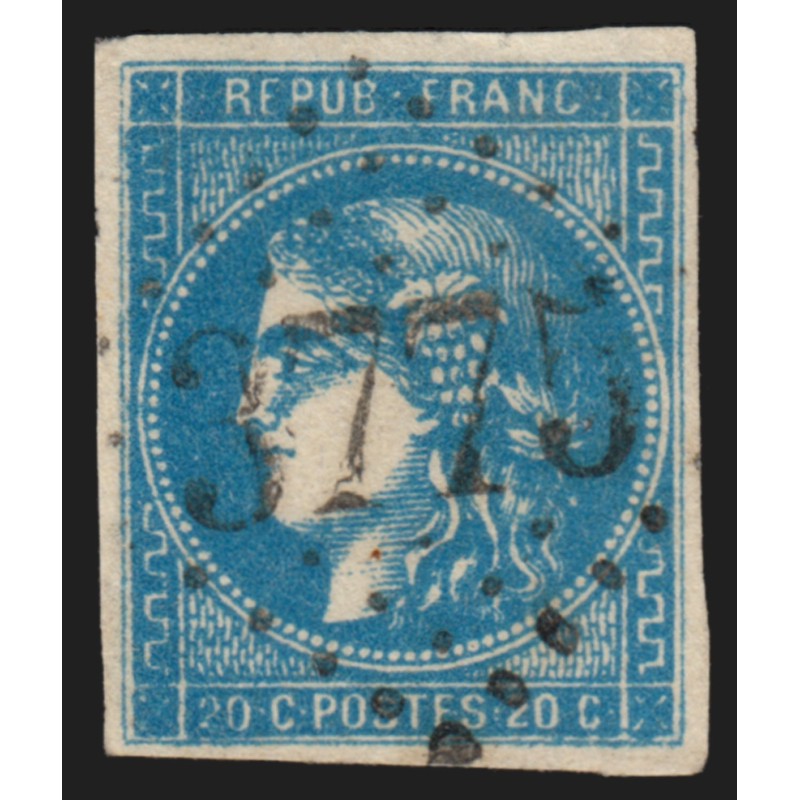 n°46B, Cérès Bordeaux, 20c bleu, oblitéré GC 3775 SAINT-MERE-EGLISE Manche - TB