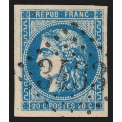 n°46B, Cérès Bordeaux, 20c bleu, oblitéré GC 3433 SOMMIERES Gard - SUPERBE