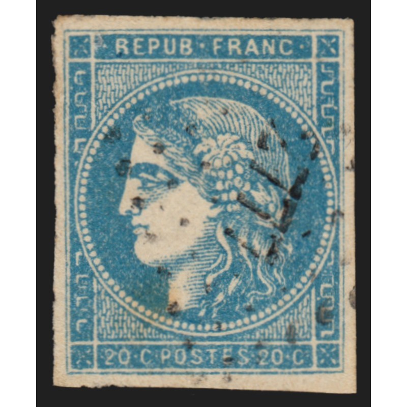 n°46Bc, Cérès Bordeaux, 20c bleu-clair, oblitéré PC du GC 2777 PAMIERS - B/TB