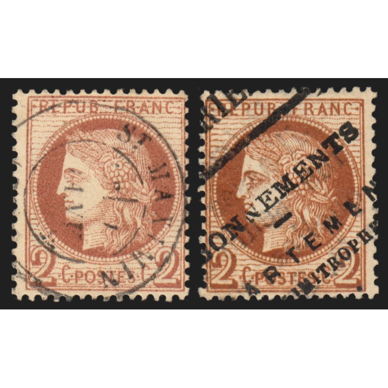 n°51/51a, les 2 nuances, Cérès, 2c rouge-brun et brun-rouge-foncé - TB