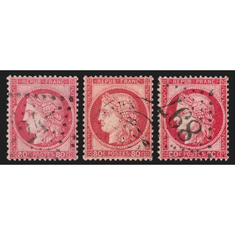 n°57, les 3 nuances, Cérès, 80c rose, oblitérés - SUPERBE n°57, les 3 nuances, Cérès, 80c rose, oblitérés - SUPERBE