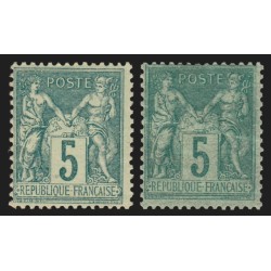 n°75, les 2 nuances, Sage 5c vert + vert-sur-verdâtre, neufs ** sans charnière