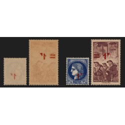 n°486 + 489, variété "surcharge recto-verso", neufs ** sans charnière - SUPERBE