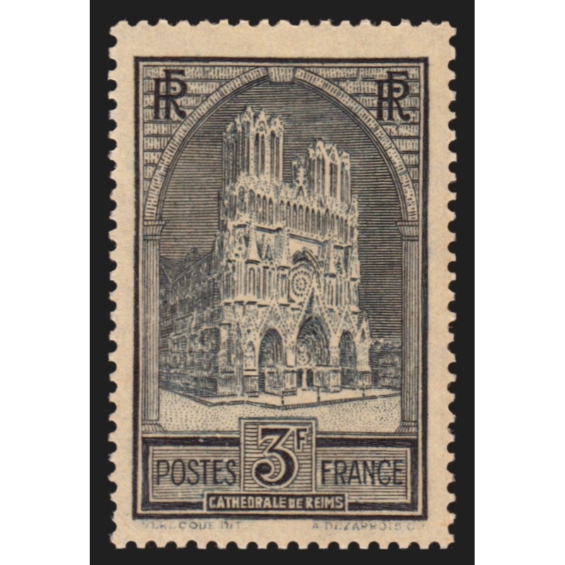 n°259, Cathédrale de Reims, 3fr ardoise, Type I, neuf ** sans charnière - TB n°259, Cathédrale de Reims, 3fr ardoise, Type I, neuf ** sans charnière - TB