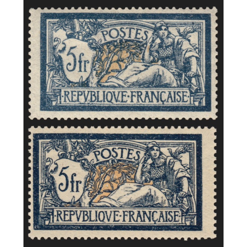 n°123, en 2 nuances, Merson 5fr bleu + foncé, neufs * infime trace de ch. - TB n°123, en 2 nuances, Merson 5fr bleu + foncé, neufs * infime trace de ch. - TB