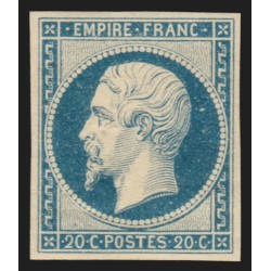 n°14A, Napoléon non-dentelé 20c bleu, neuf * légère trace de ch. - TB D'ASPECT