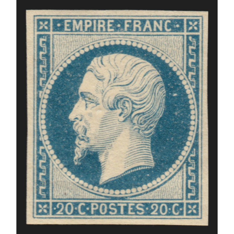 n°14A, Napoléon non-dentelé 20c bleu, neuf * légère trace de ch. - TB D'ASPECT n°14A, Napoléon non-dentelé 20c bleu, neuf * légère trace de ch. - TB D'ASPECT
