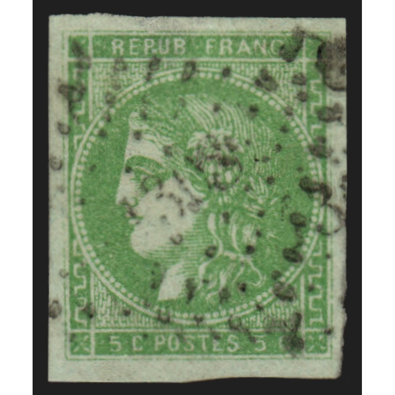 n°42B, Cérès Bordeaux, 5c vert-jaune-pâle, oblitéré losange PC du GC - B/TB