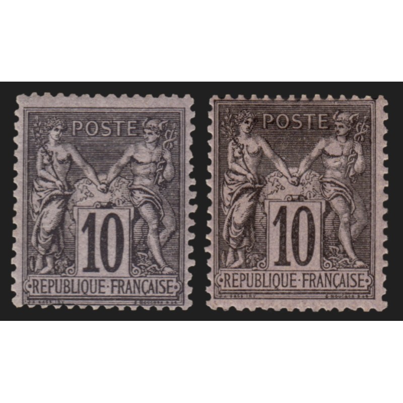n°89 x2 nuances, Sage 10c noir sur lilas, neufs * avec charnière - B/TB