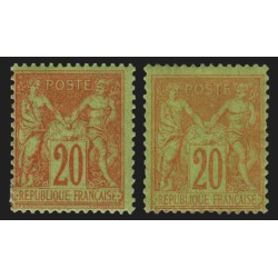 n°96 x2 nuances, Sage 20c brique sur vert, neuf * avec charnière - B/TB