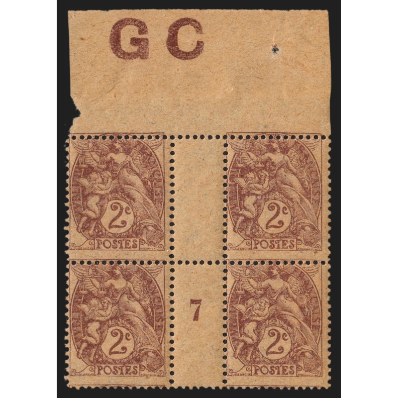 n°108, avec manchette GC et millésime 7, 2c brun-lilas, neuf ** sans charnière n°108, avec manchette GC et millésime 7, 2c brun-lilas, neuf ** sans charnière
