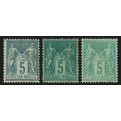 n°75, en 3 nuances, Sage 5c vert, Type II, neufs * avec charnière - TB D'ASPECT