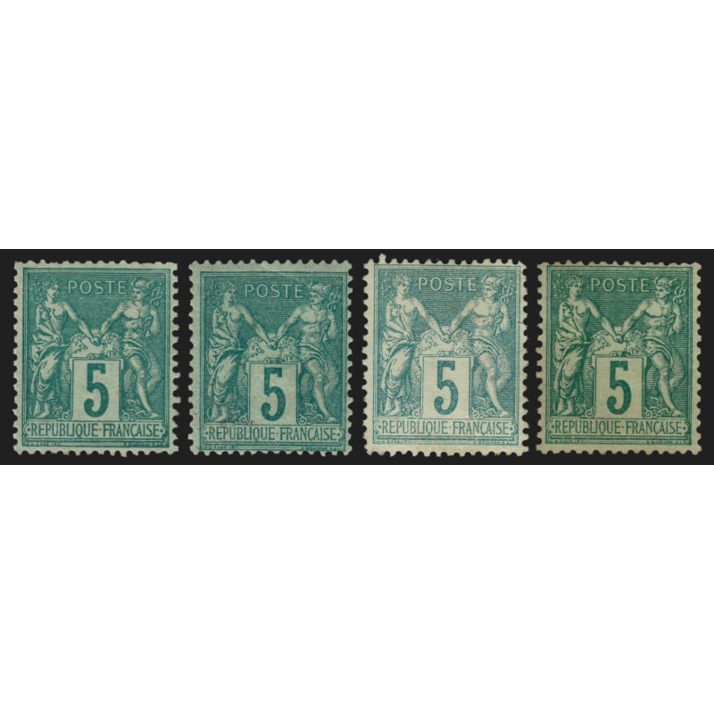 n°75, en 4 nuances, Sage 5c vert, Type II, neufs * avec charnière - TB D'ASPECT n°75, en 4 nuances, Sage 5c vert, Type II, neufs * avec charnière - TB D'ASPECT