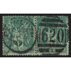 n°75, paire, Sage 5c vert, Type II, oblitéré cachet anglais 620 PLYMOUTH - déf.
