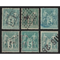 n°75, x6 oblitérations exotiques, Sage 5c vert - TB