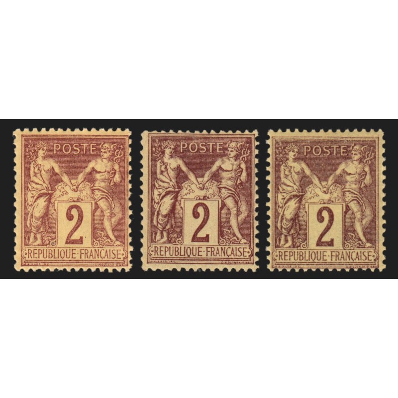 n°85, x3 nuances de couleurs, Sage 2c brun-rouge, neufs ** sans charnière - TB n°85, x3 nuances de couleurs, Sage 2c brun-rouge, neufs ** sans charnière - TB